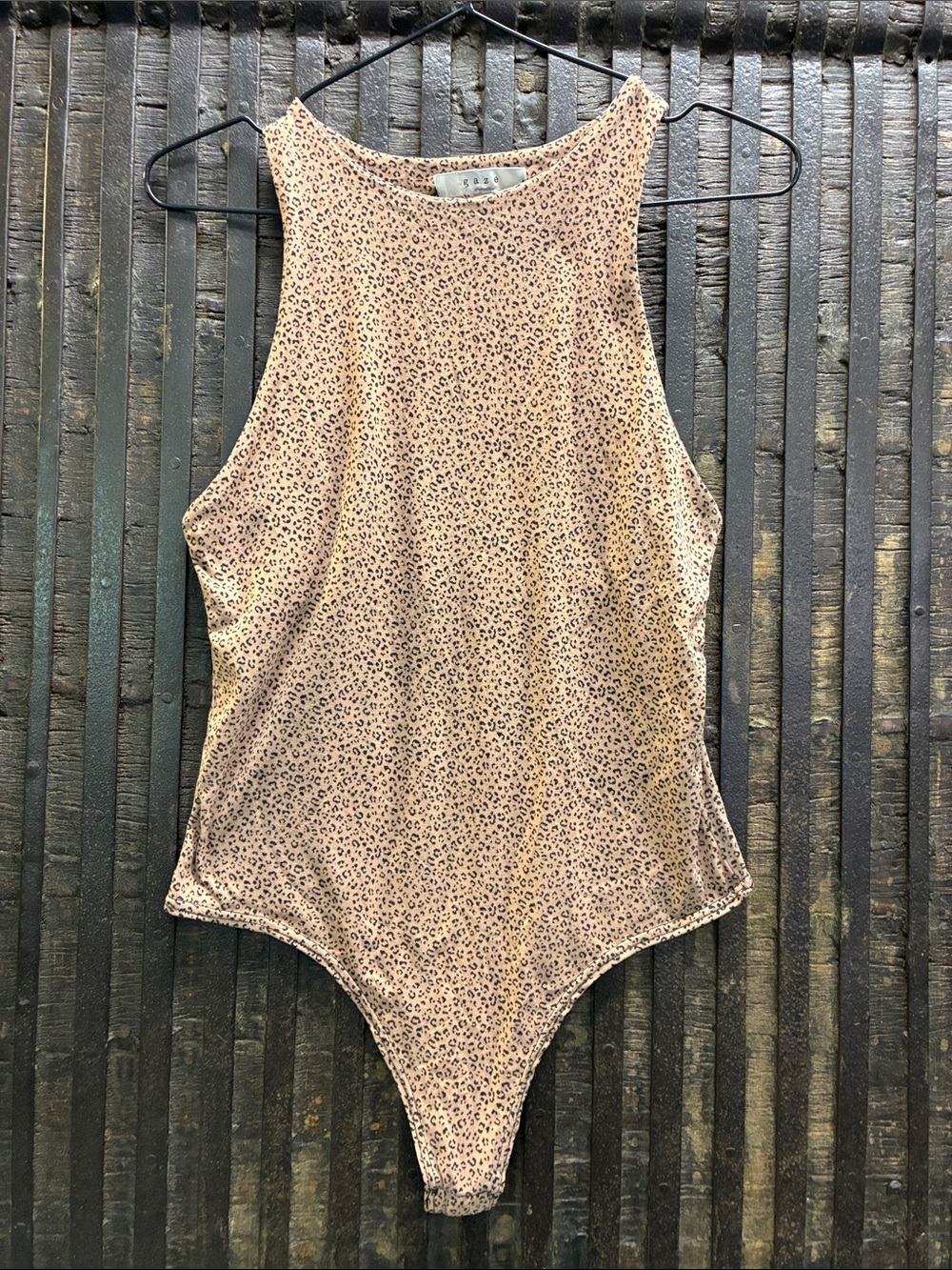 gaze Tan Leopard Print High Neck Tank Bodysuit